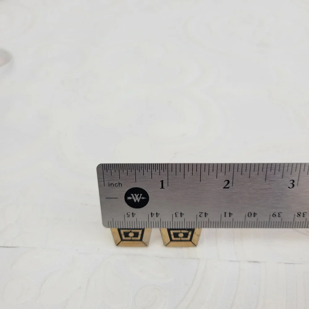Vintage Mid Century Modern Geometric Gold Tone‎ Black Enamel Trapezoid Cufflinks